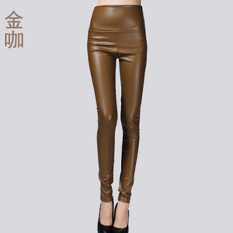 Women Tight Trouser Autumn Winter Women Thin Velvet PU Leather Pants Female Sexy Elastic Stretch Faux Leather Skinny Pencil Pant