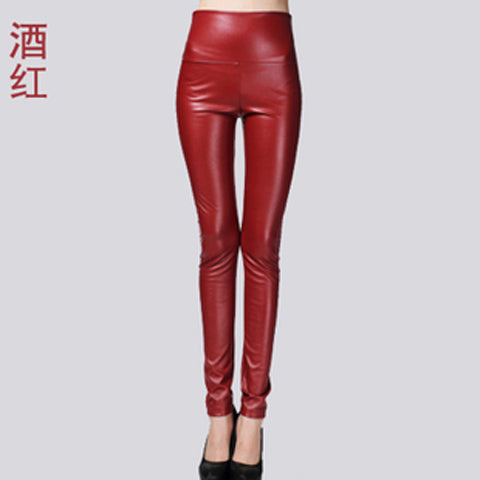 Women Tight Trouser Autumn Winter Women Thin Velvet PU Leather Pants Female Sexy Elastic Stretch Faux Leather Skinny Pencil Pant