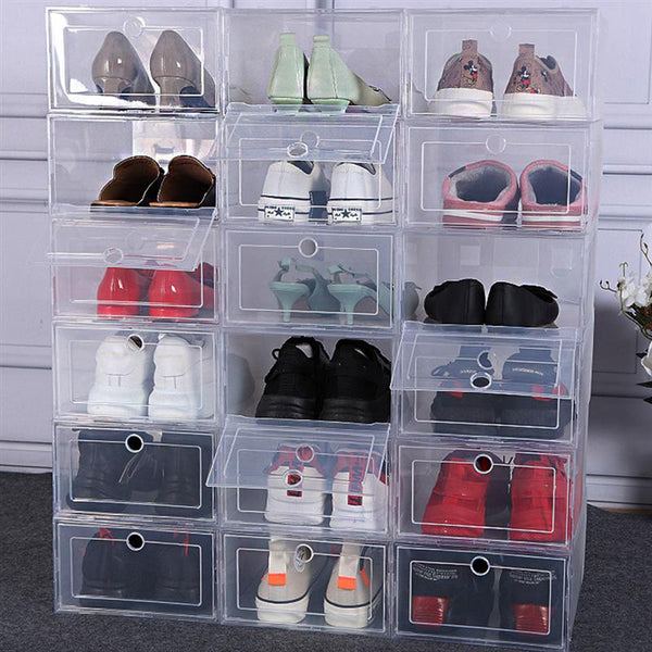 6Pcs Plastic Shoes Case Thickened Transparent Drawer Case Plastic Shoe Boxes Stackable Box Shoe Organizer Shoebox