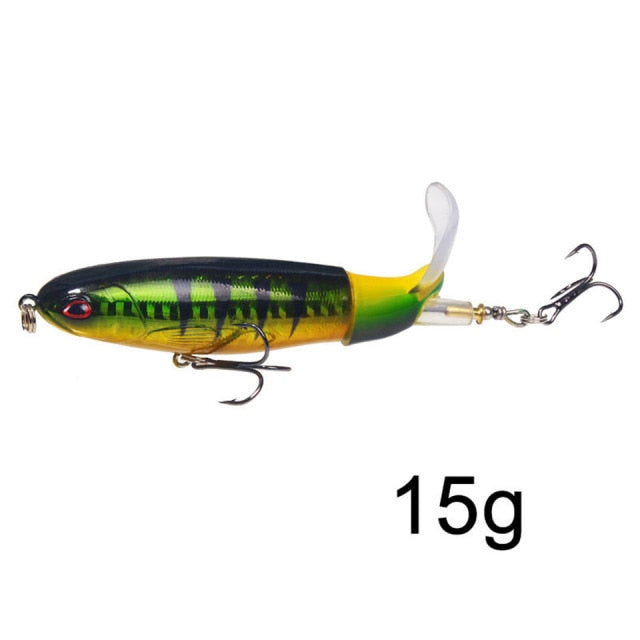 GOBYGO 1PCS Whopper Popper 10cm/14cm Fishing Lure Artificial Bait Hard Soft Rotating Tail Fishing Tackle Geer Pesca