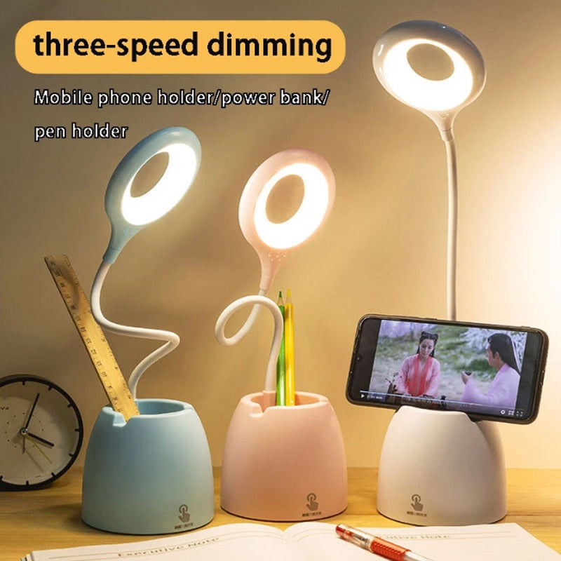 Table Lamp Leds USB Touch Night Light Stepless Dimming Desk Light Eye Protection Learning  Multi-Function Bracket Pen Holder