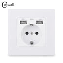 COSWALL Russia Spain EU Standard Wall Socket USB Charge Port Simple PC Panel Black White Grey E20 Series Full Rangle