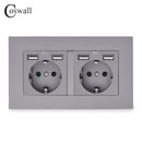 COSWALL Russia Spain EU Standard Wall Socket USB Charge Port Simple PC Panel Black White Grey E20 Series Full Rangle