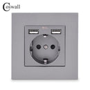 COSWALL Russia Spain EU Standard Wall Socket USB Charge Port Simple PC Panel Black White Grey E20 Series Full Rangle