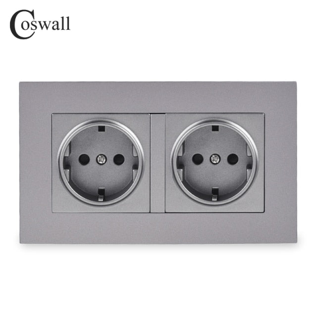 COSWALL Russia Spain EU Standard Wall Socket USB Charge Port Simple PC Panel Black White Grey E20 Series Full Rangle