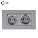 COSWALL Russia Spain EU Standard Wall Socket USB Charge Port Simple PC Panel Black White Grey E20 Series Full Rangle