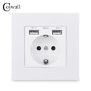 COSWALL Russia Spain EU Standard Wall Socket USB Charge Port Simple PC Panel Black White Grey E20 Series Full Rangle