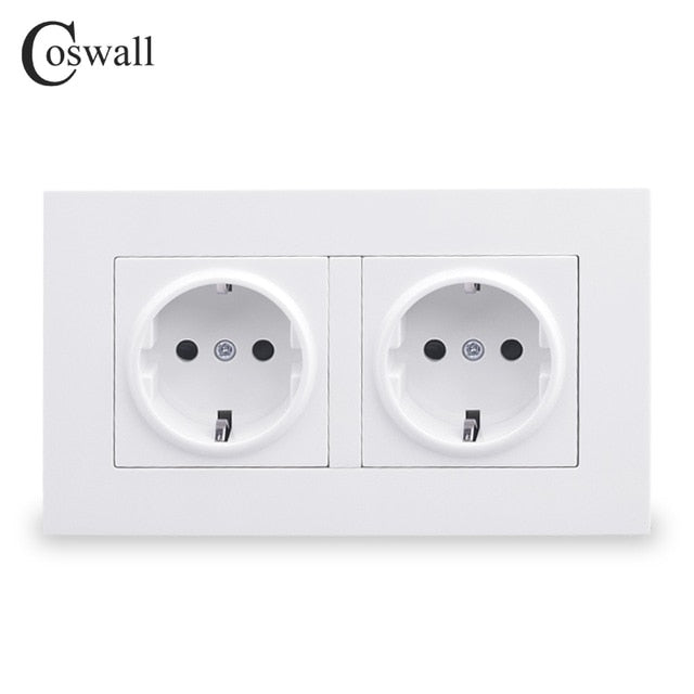 COSWALL Russia Spain EU Standard Wall Socket USB Charge Port Simple PC Panel Black White Grey E20 Series Full Rangle