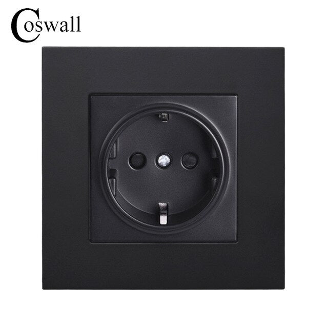 COSWALL Russia Spain EU Standard Wall Socket USB Charge Port Simple PC Panel Black White Grey E20 Series Full Rangle