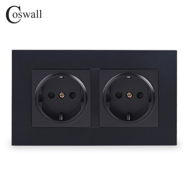 COSWALL Russia Spain EU Standard Wall Socket USB Charge Port Simple PC Panel Black White Grey E20 Series Full Rangle