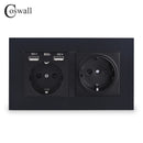 COSWALL Russia Spain EU Standard Wall Socket USB Charge Port Simple PC Panel Black White Grey E20 Series Full Rangle