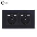 COSWALL Russia Spain EU Standard Wall Socket USB Charge Port Simple PC Panel Black White Grey E20 Series Full Rangle