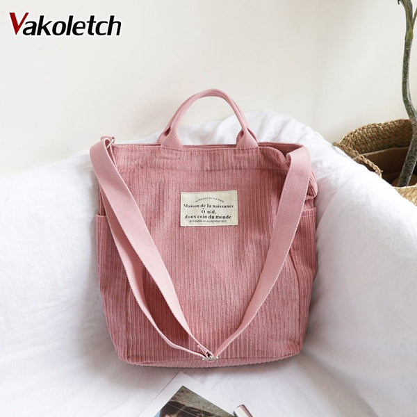 Large Capacity Cloth Handbag Tote Female Crossbody Messenger Bags Ladies Simple Canvas Purses Women Corduroy Shoulder Bag KL768