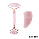 Rose Quartz Roller Massager Tool Natural Stone Facial Massager Jade Roller Microneedle Roller Jade Spatula Skin Care Kit Box