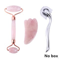 Rose Quartz Roller Massager Tool Natural Stone Facial Massager Jade Roller Microneedle Roller Jade Spatula Skin Care Kit Box