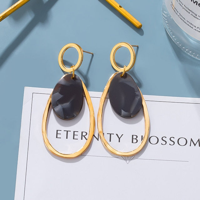 Korean Statement Earrings For Women 2020 Fashion Vintage Black Arcylic Gold Geometric Tassel Drop Earings Female Brincos Jewelry