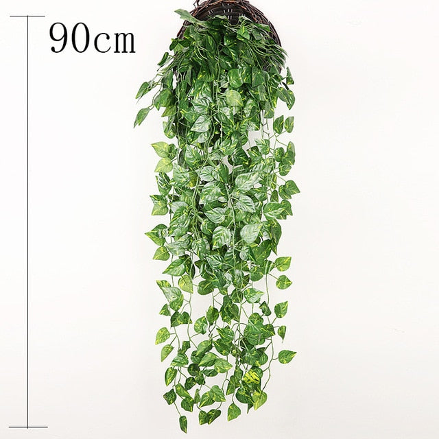 Artificial Plant Vines Wall Hanging Rattan Leaves Branches Outdoor Garden Home Decoration Plastic Fake Silk Leaf Green Plant Ivy