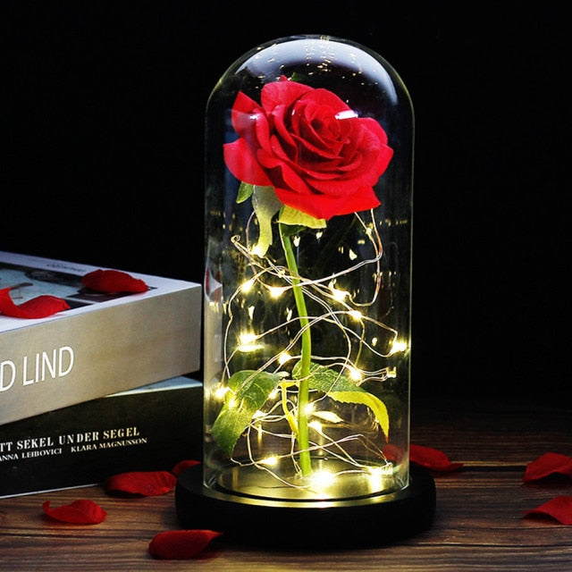 Beauty And The Beast Rose Rose In LED Glass Dome Forever Rose Red Rose Valentine's Day Mother's Day Special Romantic Gift