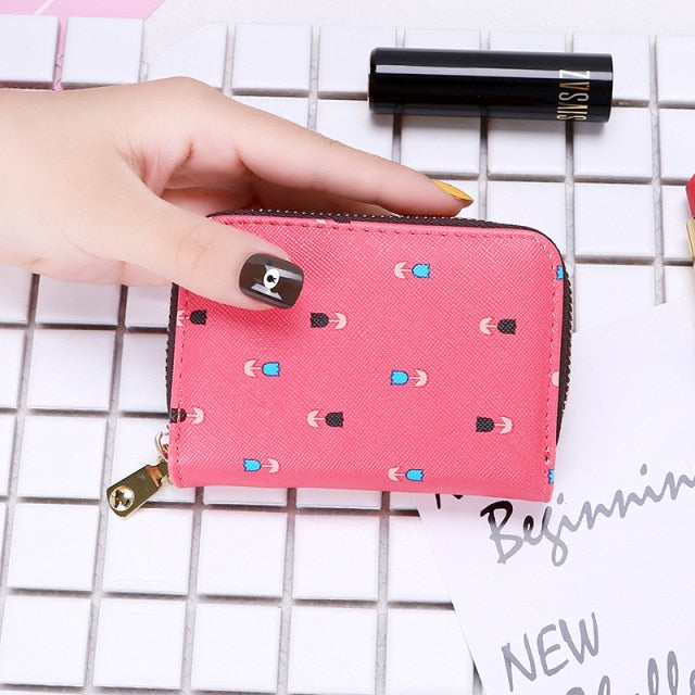 Women Card Holder Wallet PU Leather Female Card Case 9 Bits/10 Bits + 2 Big Position Zipper Card Wallet Cute Characters Card Bag
