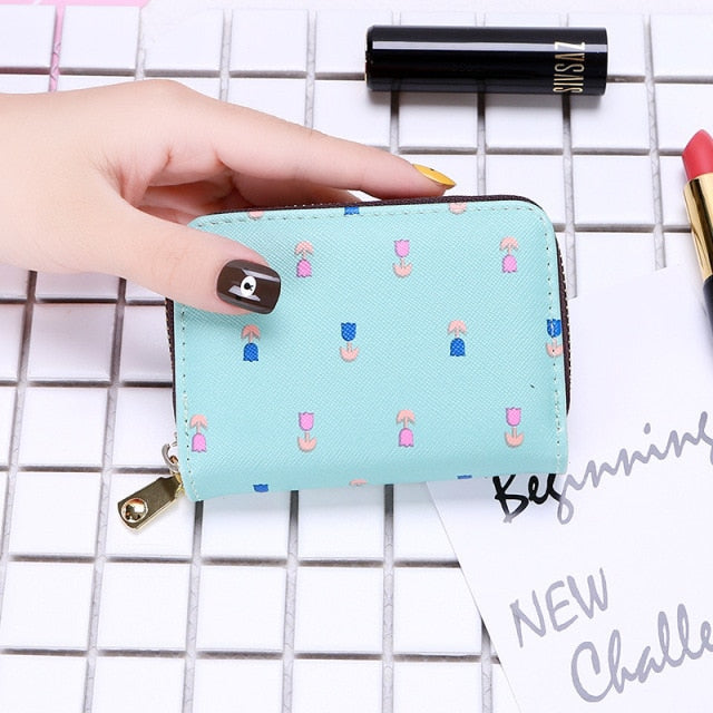 Women Card Holder Wallet PU Leather Female Card Case 9 Bits/10 Bits + 2 Big Position Zipper Card Wallet Cute Characters Card Bag