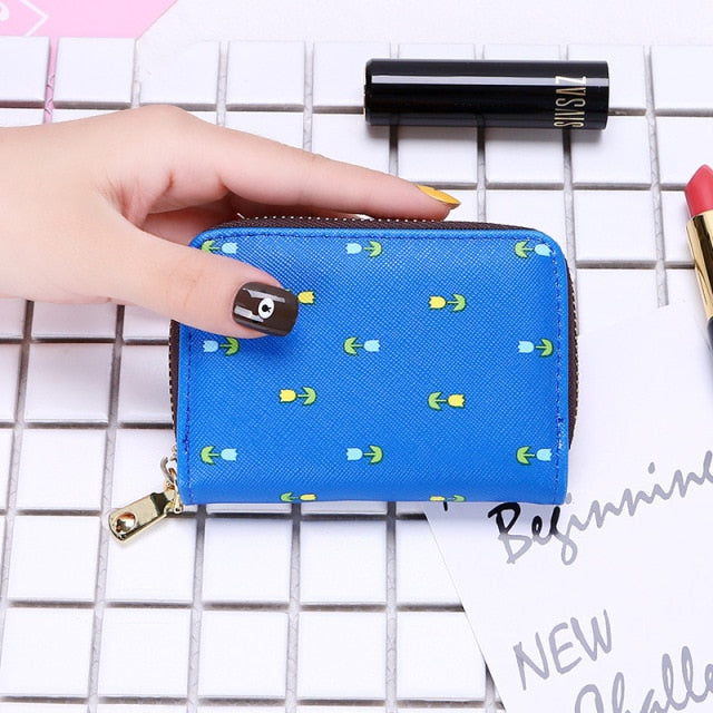 Women Card Holder Wallet PU Leather Female Card Case 9 Bits/10 Bits + 2 Big Position Zipper Card Wallet Cute Characters Card Bag