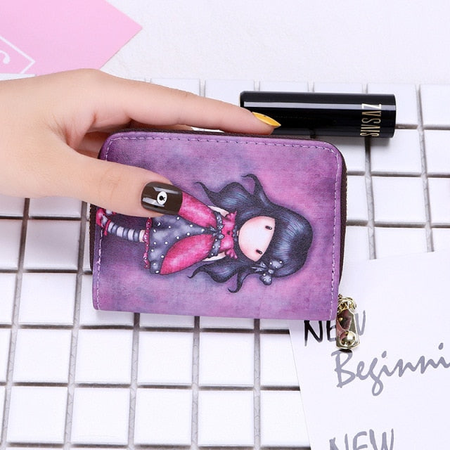 Women Card Holder Wallet PU Leather Female Card Case 9 Bits/10 Bits + 2 Big Position Zipper Card Wallet Cute Characters Card Bag