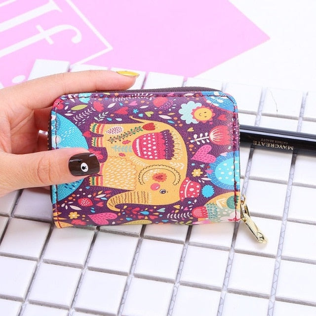 Women Card Holder Wallet PU Leather Female Card Case 9 Bits/10 Bits + 2 Big Position Zipper Card Wallet Cute Characters Card Bag