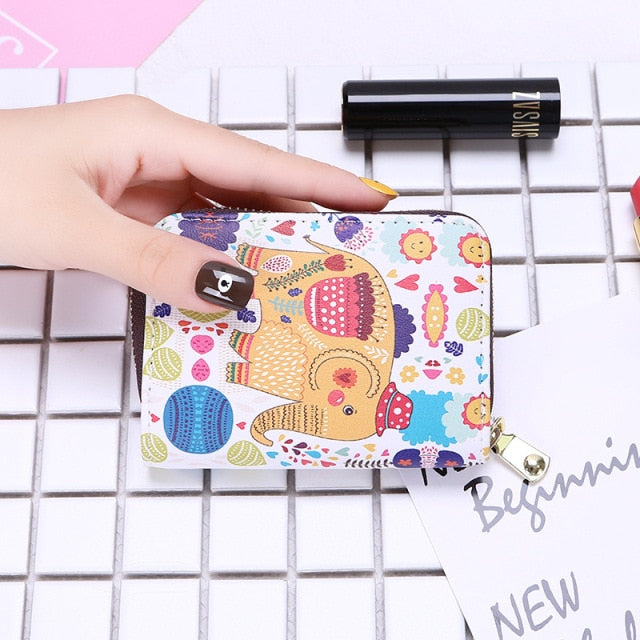 Women Card Holder Wallet PU Leather Female Card Case 9 Bits/10 Bits + 2 Big Position Zipper Card Wallet Cute Characters Card Bag