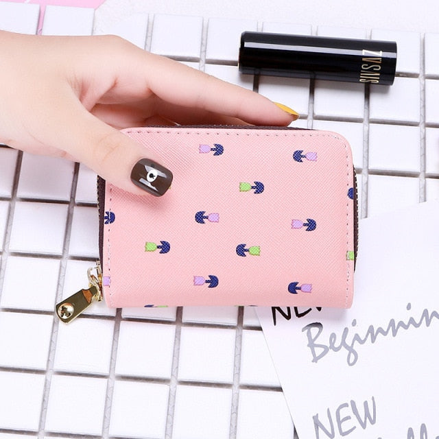 Women Card Holder Wallet PU Leather Female Card Case 9 Bits/10 Bits + 2 Big Position Zipper Card Wallet Cute Characters Card Bag