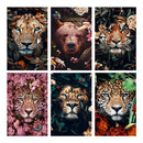 LZAIQIZG Full Square Diamond Embroidery DIY Diamond Painting Cross Stitch Drill Tiger Lion Face& Flowers Picture of Rhinestones