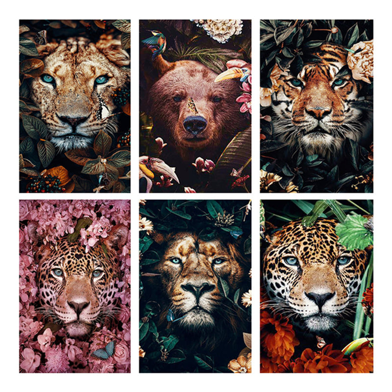 LZAIQIZG Full Square Diamond Embroidery DIY Diamond Painting Cross Stitch Drill Tiger Lion Face& Flowers Picture of Rhinestones