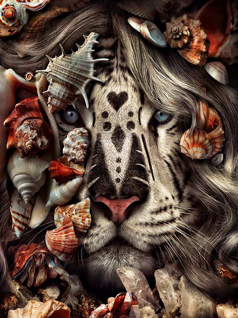 LZAIQIZG Full Square Diamond Embroidery DIY Diamond Painting Cross Stitch Drill Tiger Lion Face& Flowers Picture of Rhinestones