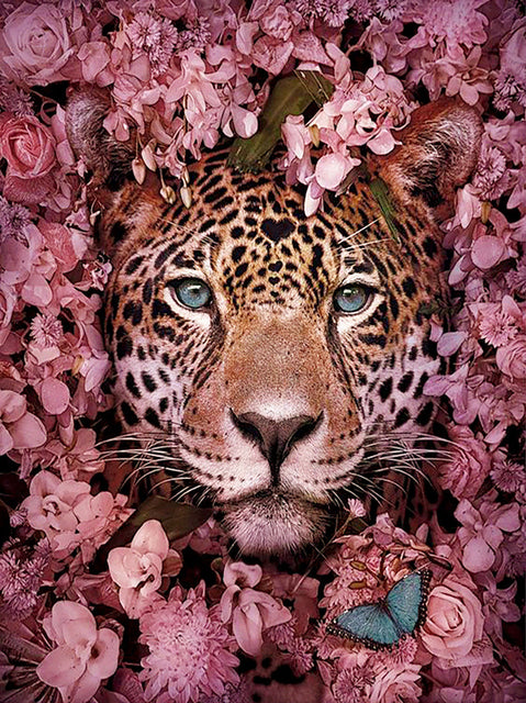 LZAIQIZG Full Square Diamond Embroidery DIY Diamond Painting Cross Stitch Drill Tiger Lion Face& Flowers Picture of Rhinestones