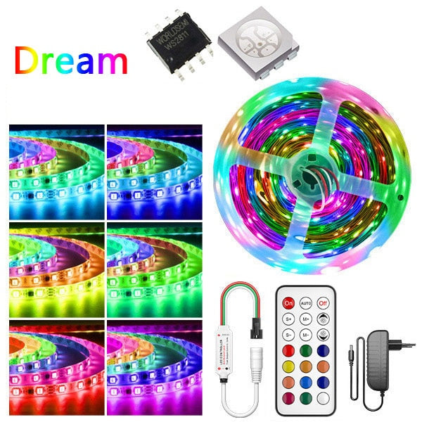 Bluetooth Dream RGB LED Strip DC 12V Led Light Individually Addressable Flexible Smart Lighting Ribbon Tape Controller Adapter
