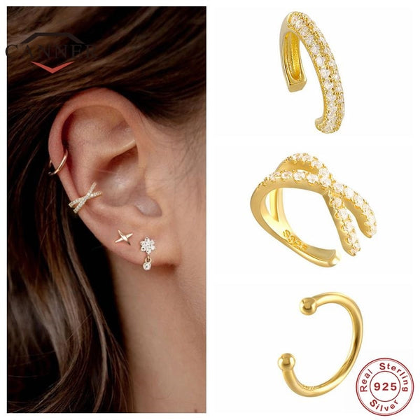 925 Sterling Silver Ear Cuff  For Women 1 pcs Charming Zircon Clip On Earrings Gold earcuff Without Piercing Earrings Jewelry
