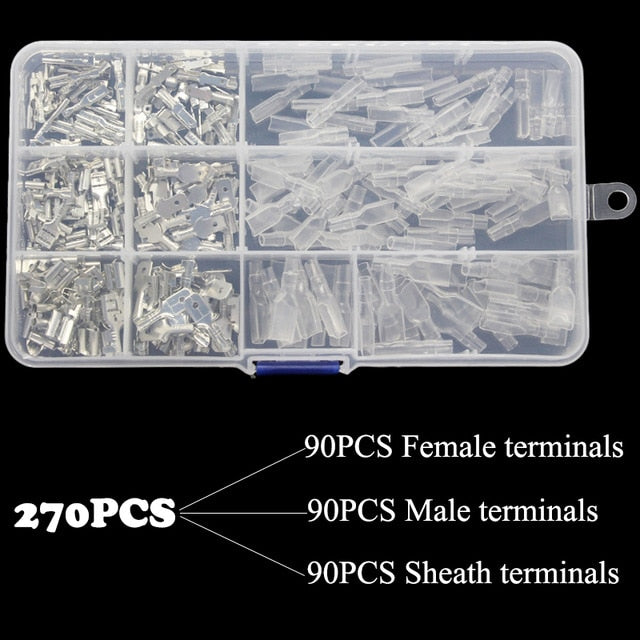 270/135/120pcs 2.8/4.8/6.3mm Crimp Terminals Insulated Seal Electrical Wire Connectors Crimp Terminal Connector Assortment Kit