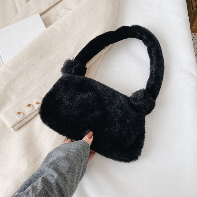2021 INS Fashion Women Cow Print Mini Shoulder Bags Female Winter Plush Underarm Bags Leopard Zebra Pattern Fluffy Tote Bags