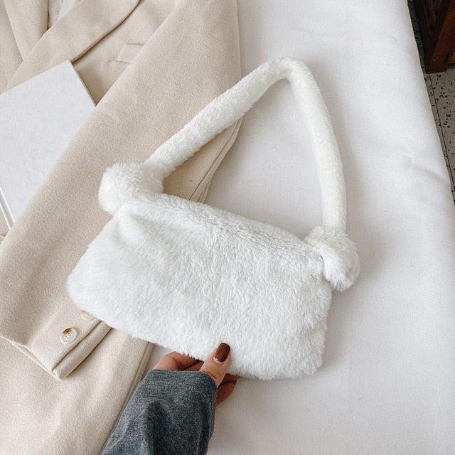 2021 INS Fashion Women Cow Print Mini Shoulder Bags Female Winter Plush Underarm Bags Leopard Zebra Pattern Fluffy Tote Bags