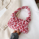 2021 INS Fashion Women Cow Print Mini Shoulder Bags Female Winter Plush Underarm Bags Leopard Zebra Pattern Fluffy Tote Bags