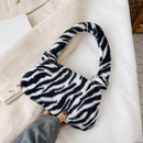 2021 INS Fashion Women Cow Print Mini Shoulder Bags Female Winter Plush Underarm Bags Leopard Zebra Pattern Fluffy Tote Bags