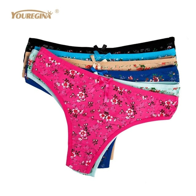 5 Pcs/set Sexy Thong for Women Girls Cotton G-Strings Ladies Panties Lip Print Kawaii Cute Dot Underwear Wholesale Free shipping