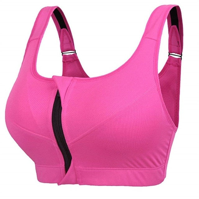 Of Women's Sports Bra Gathered Without Steel Ring Yoga Running Vest Fitness Front Zipper Sexy Shockproof Underwear Plus Size