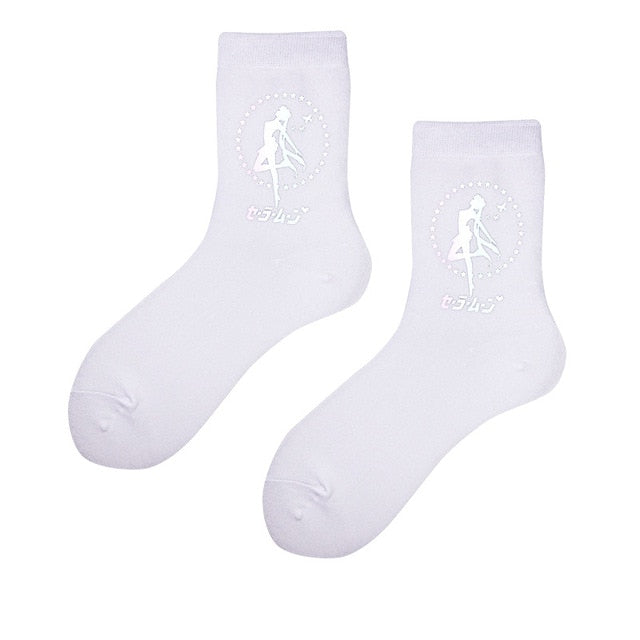 Night Reflect Light Men&Women Sock Funny Black White Harajuku Moon Butterfly Dino Hip-hop Sock for Lover Skateboard 2020 New