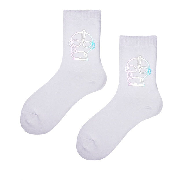 Night Reflect Light Men&Women Sock Funny Black White Harajuku Moon Butterfly Dino Hip-hop Sock for Lover Skateboard 2020 New