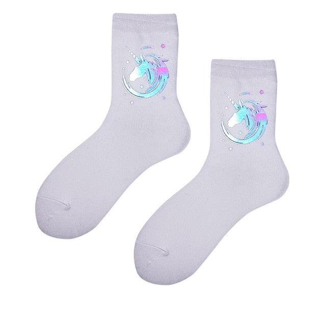 Night Reflect Light Men&Women Sock Funny Black White Harajuku Moon Butterfly Dino Hip-hop Sock for Lover Skateboard 2020 New