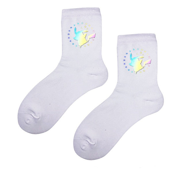 Night Reflect Light Men&Women Sock Funny Black White Harajuku Moon Butterfly Dino Hip-hop Sock for Lover Skateboard 2020 New