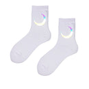 Night Reflect Light Men&Women Sock Funny Black White Harajuku Moon Butterfly Dino Hip-hop Sock for Lover Skateboard 2020 New