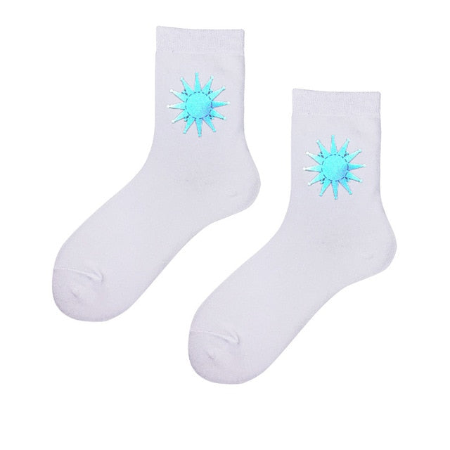 Night Reflect Light Men&Women Sock Funny Black White Harajuku Moon Butterfly Dino Hip-hop Sock for Lover Skateboard 2020 New