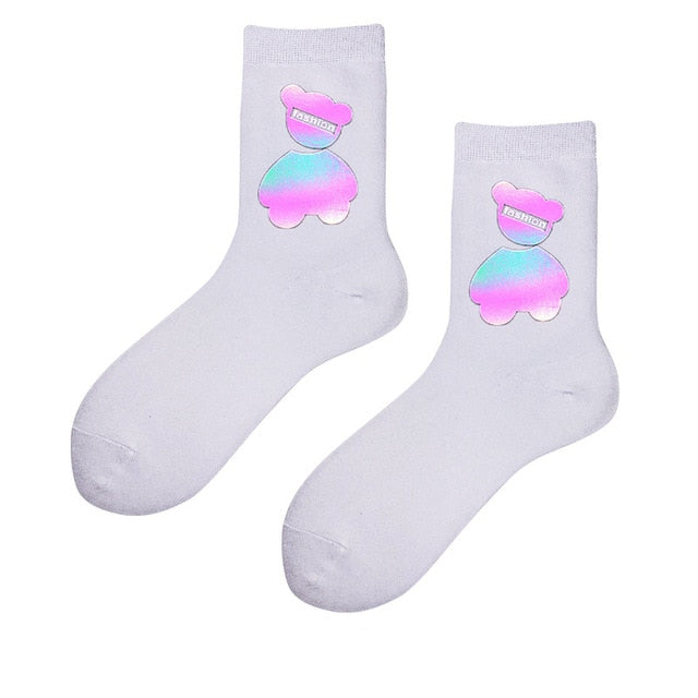 Night Reflect Light Men&Women Sock Funny Black White Harajuku Moon Butterfly Dino Hip-hop Sock for Lover Skateboard 2020 New