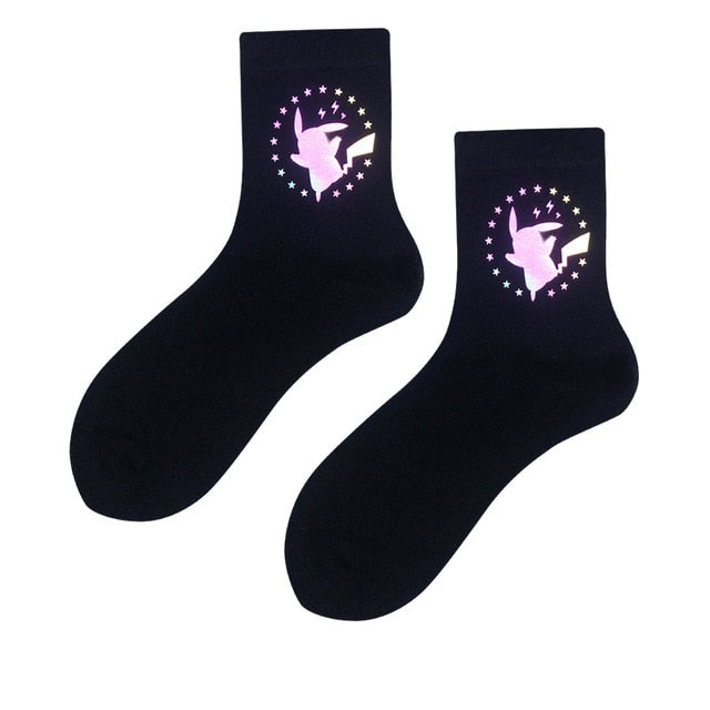 Night Reflect Light Men&Women Sock Funny Black White Harajuku Moon Butterfly Dino Hip-hop Sock for Lover Skateboard 2020 New